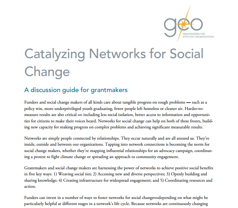 Discussion Guide: Catalyzing Networks for Social Change - GEO